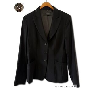 Elie Tahari Womens Black Pick Stitch Tailored Two Button Blazer Jacket Office